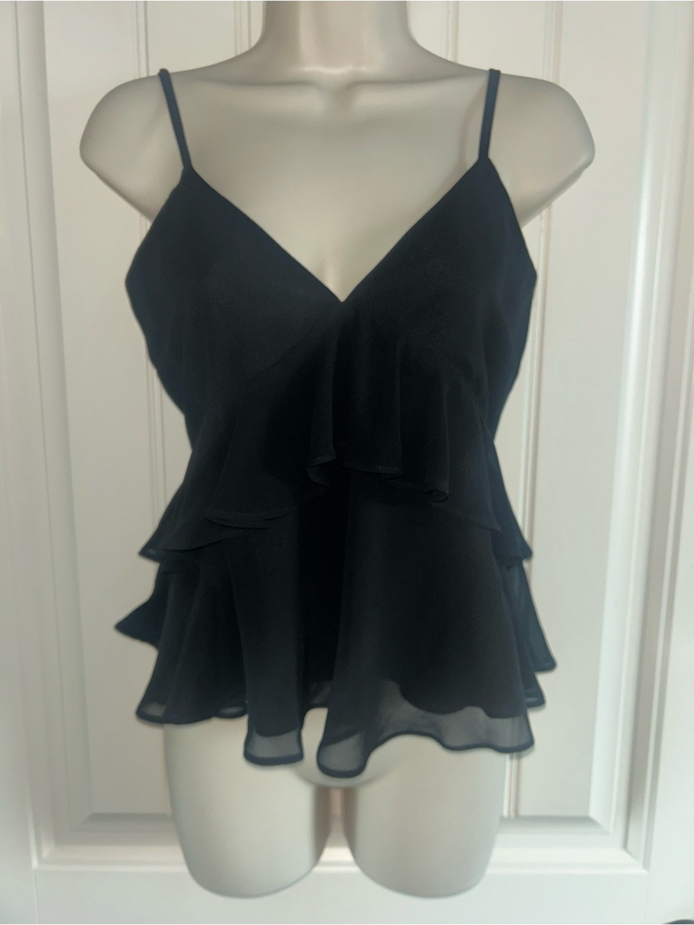 NEW Boston Proper Black Ruffle Tiered Spaghetti-Strap Camisole Sz XXS